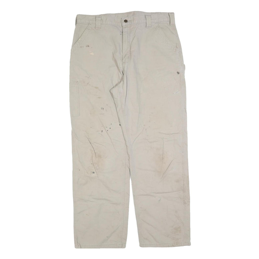 CARHARTT Mens Cotton Blend Beige Regular Fit Straight Trousers W36 L34 Workwear