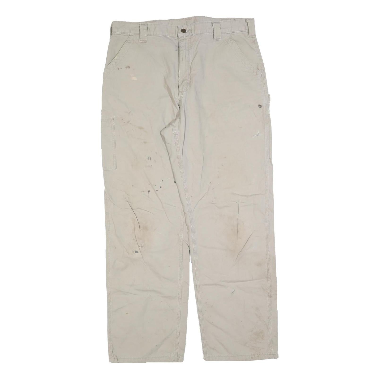CARHARTT Mens Cotton Blend Beige Regular Fit Straight Trousers W36 L34 Workwear