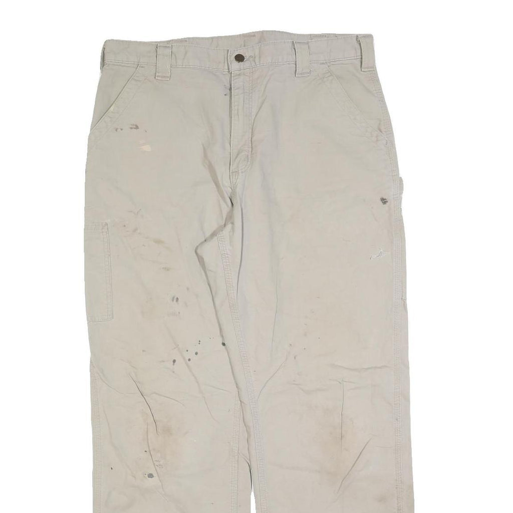 CARHARTT Mens Cotton Blend Beige Regular Fit Straight Trousers W36 L34 Workwear