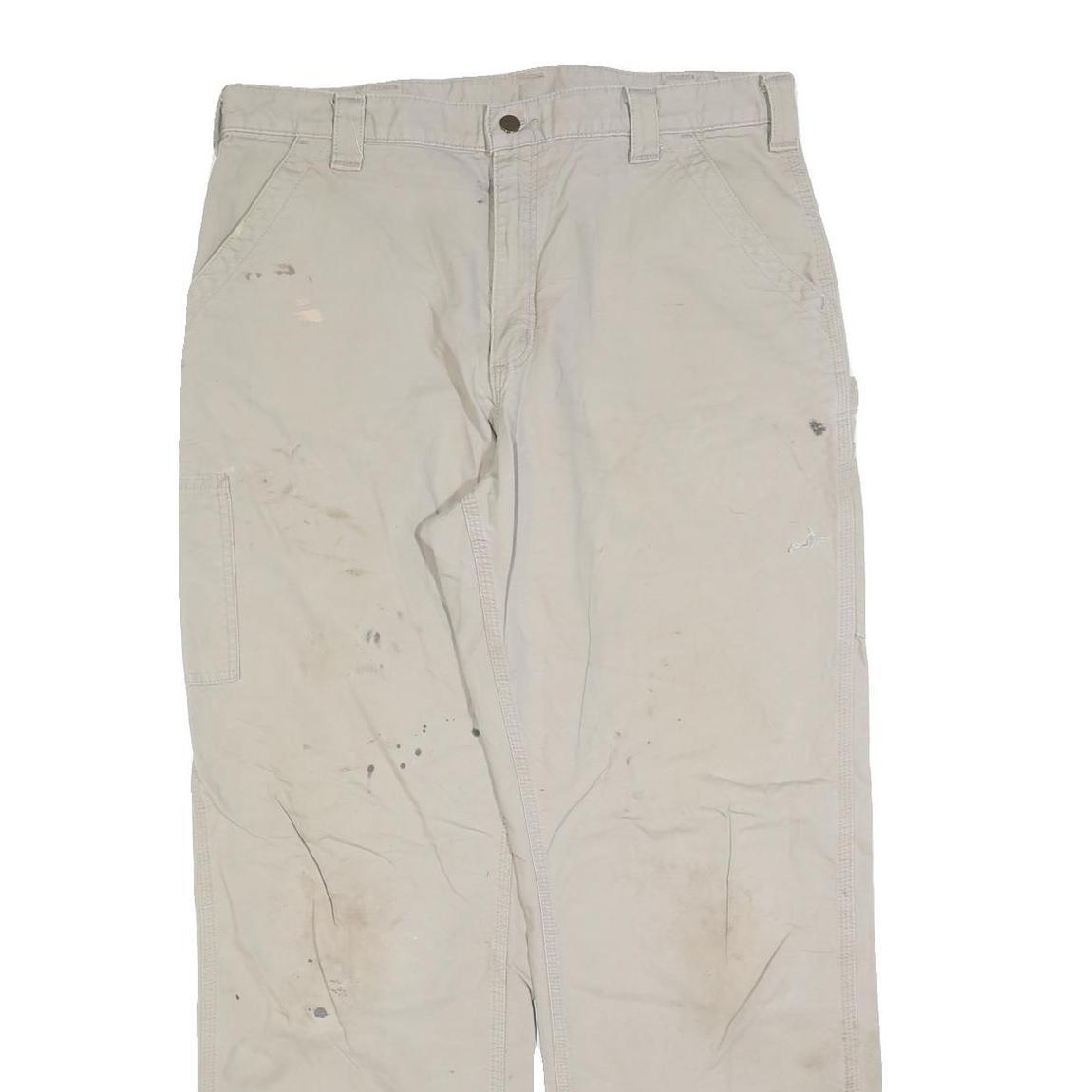 CARHARTT Mens Cotton Blend Beige Regular Fit Straight Trousers W36 L34 Workwear