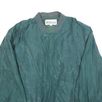 SILKBEAUTY Mens Green Silk Bomber Jacket S Woven Zip Closure Relaxed Fit