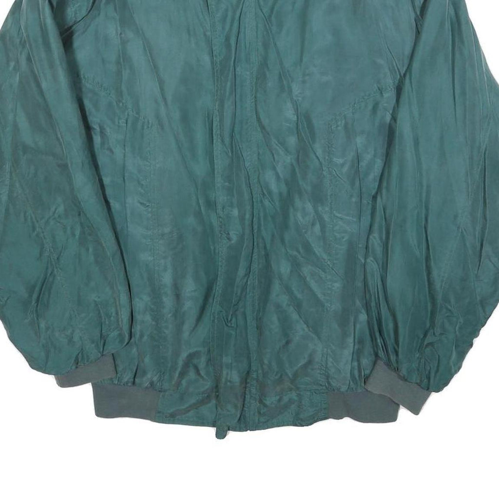 SILKBEAUTY Mens Green Silk Bomber Jacket S Woven Zip Closure Relaxed Fit