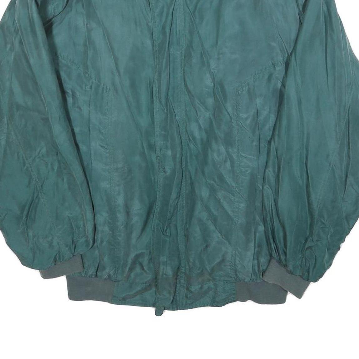 SILKBEAUTY Mens Green Silk Bomber Jacket S Woven Zip Closure Relaxed Fit