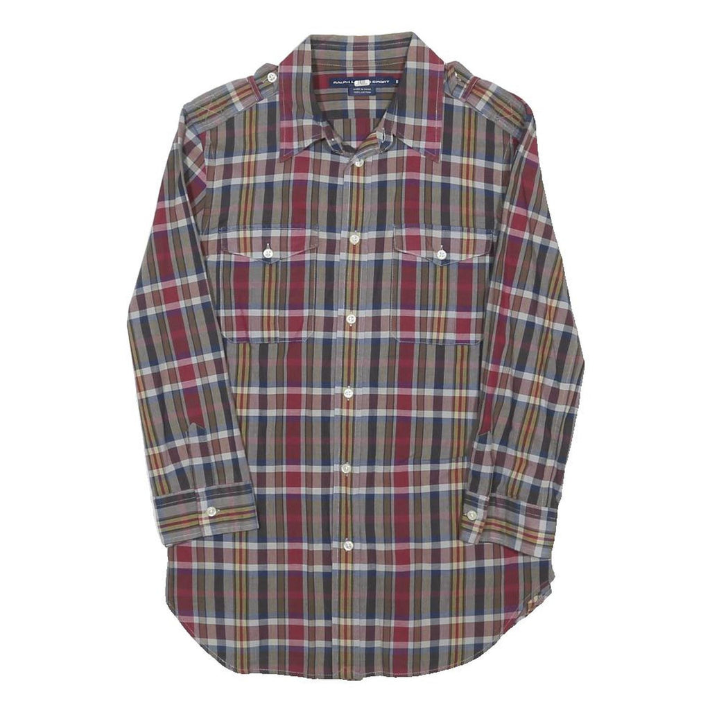 RALPH LAUREN SPORT Womens Brown & Red Checked Shirt S Casual Cotton Blend