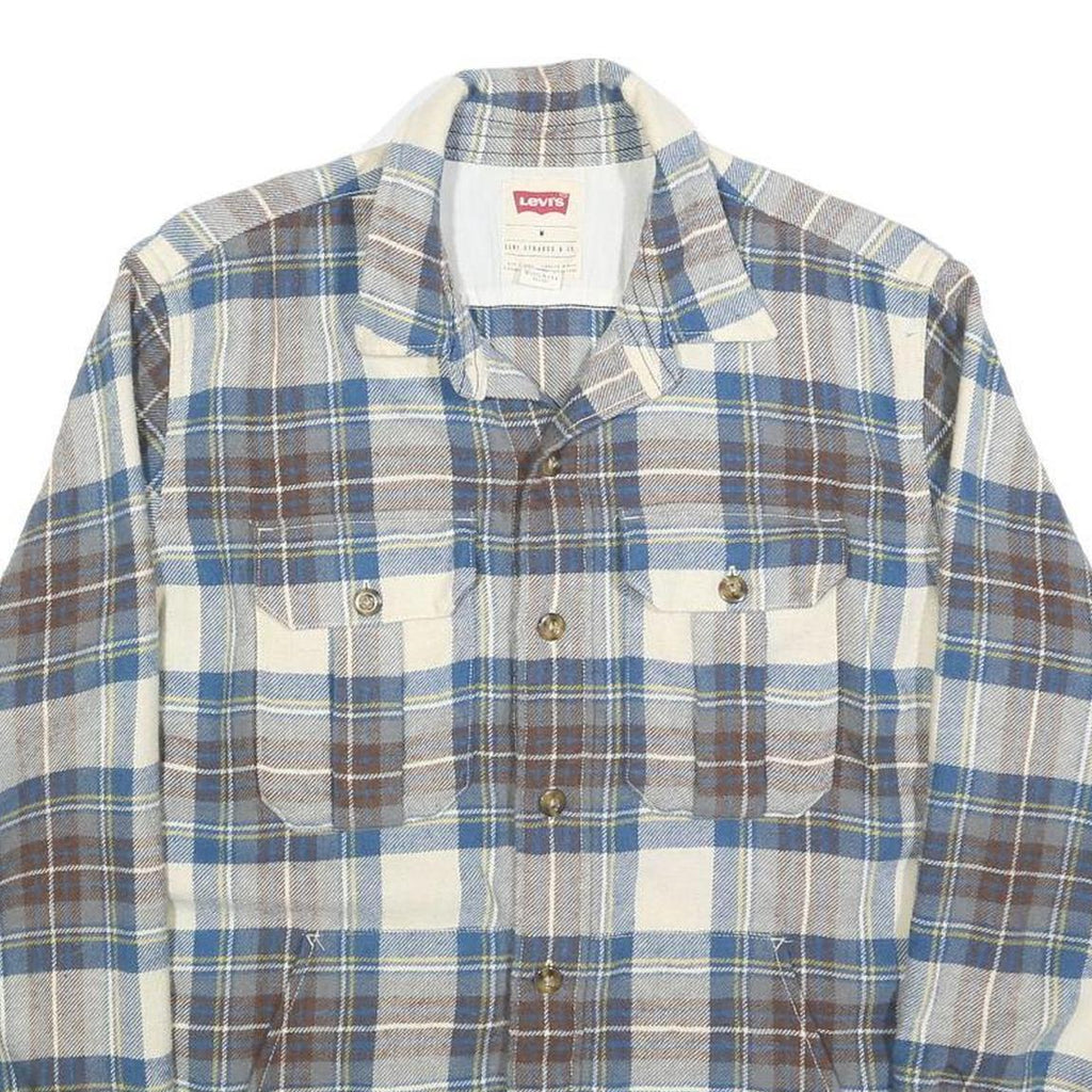 LEVI'S Mens Blue & Brown Check Shirt M Wool Blend Long Sleeve Button Up Casual