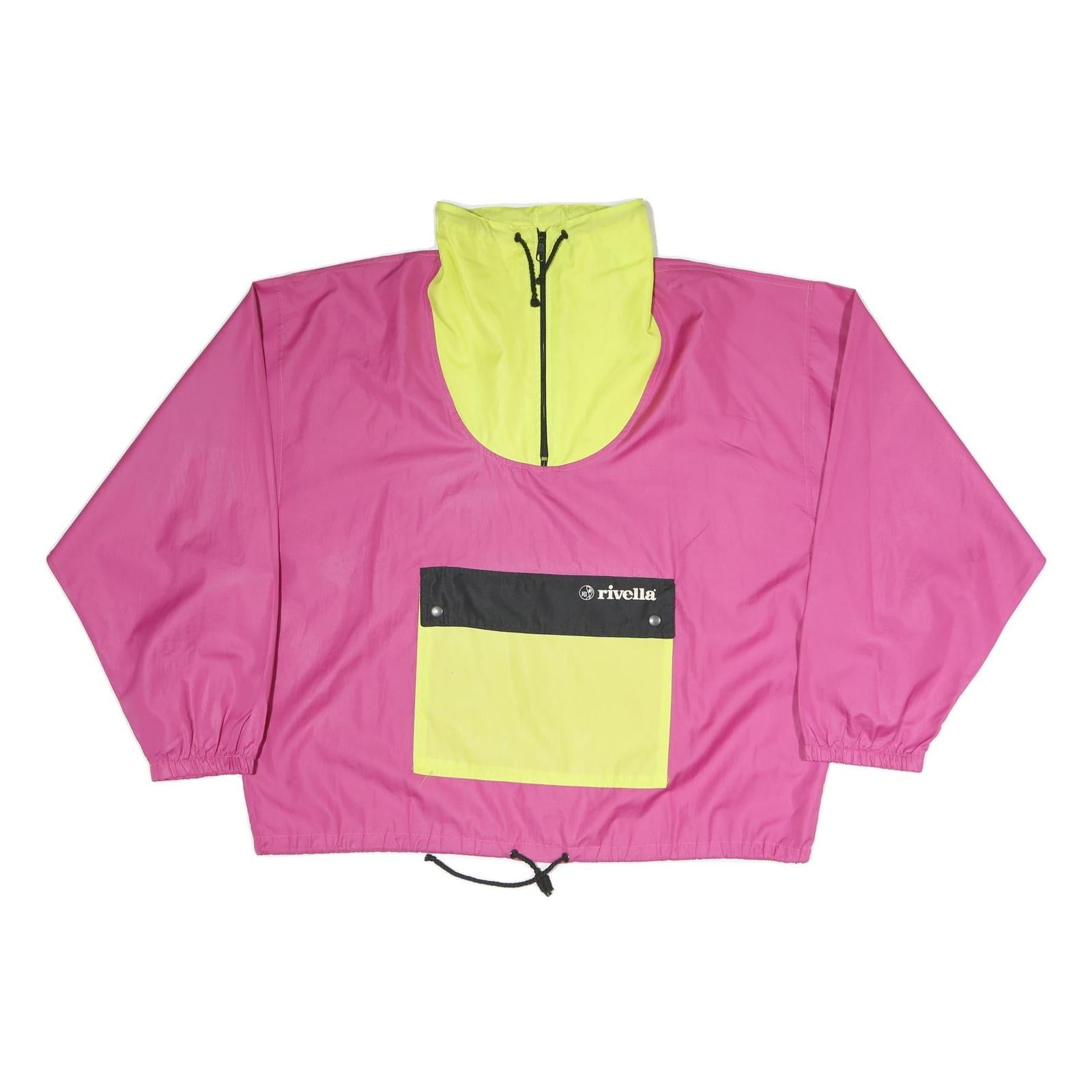 RIVELLA Womens Pink & Yellow Zip Jacket L Polyester Colourblock Outdoor Casual