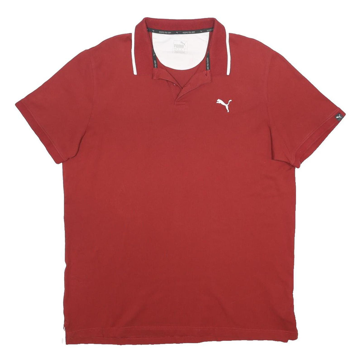 PUMA Mens Red & White Short Sleeve Plain XL Polo Shirt Cotton Blend Casual