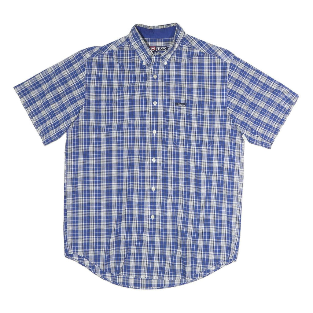 CHAPS Mens Blue & White Plaid Shirt M Short Sleeve Button-Down Casual Cotton