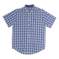 CHAPS Mens Blue & White Plaid Shirt M Short Sleeve Button-Down Casual Cotton