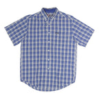 CHAPS Mens Blue & White Plaid Shirt M Short Sleeve Button-Down Casual Cotton