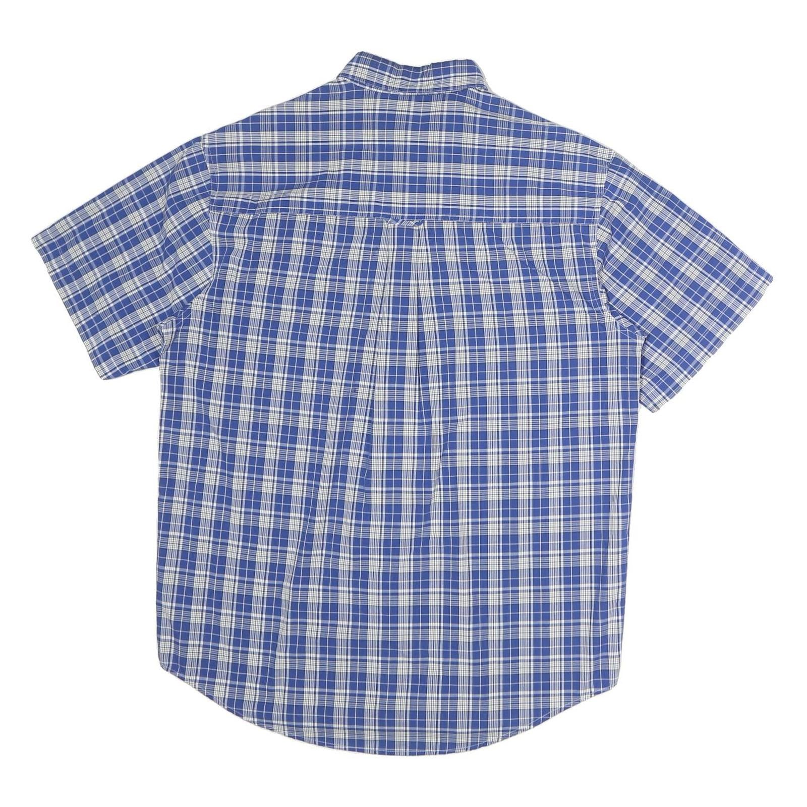 CHAPS Mens Blue & White Plaid Shirt M Short Sleeve Button-Down Casual Cotton