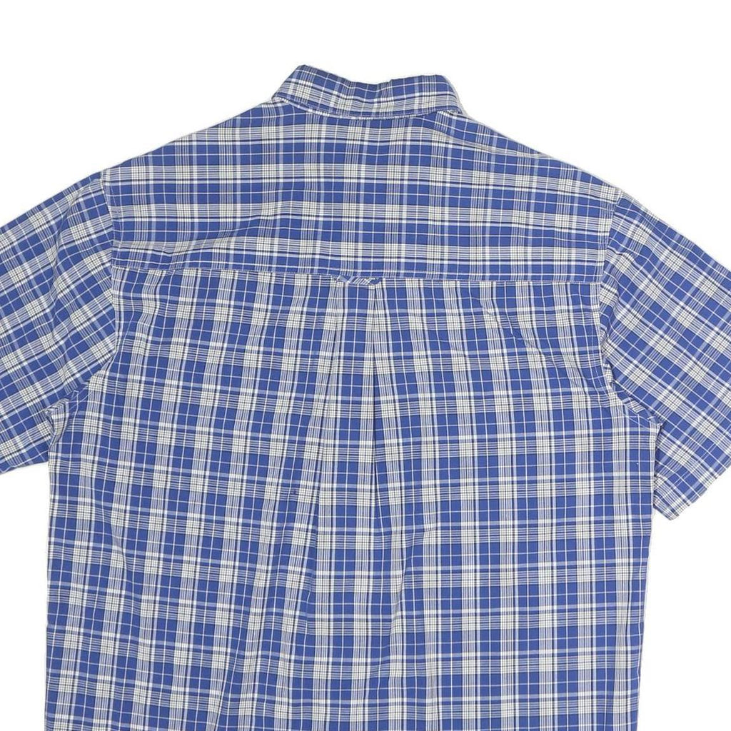 CHAPS Mens Blue & White Plaid Shirt M Short Sleeve Button-Down Casual Cotton