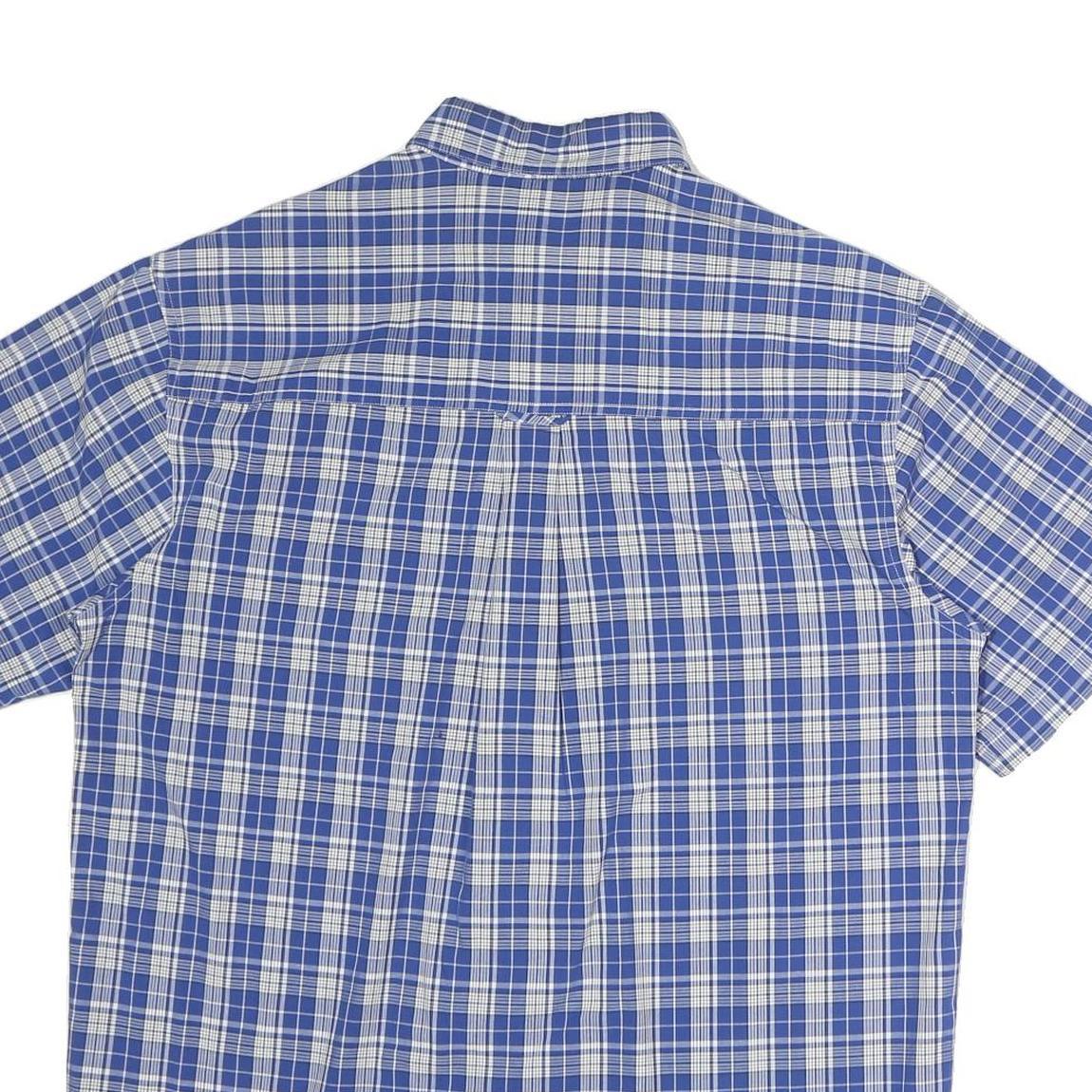 CHAPS Mens Blue & White Plaid Shirt M Short Sleeve Button-Down Casual Cotton