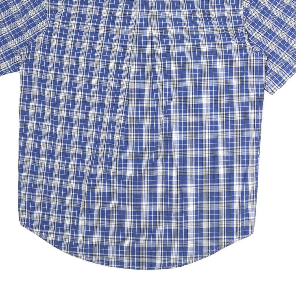 CHAPS Mens Blue & White Plaid Shirt M Short Sleeve Button-Down Casual Cotton