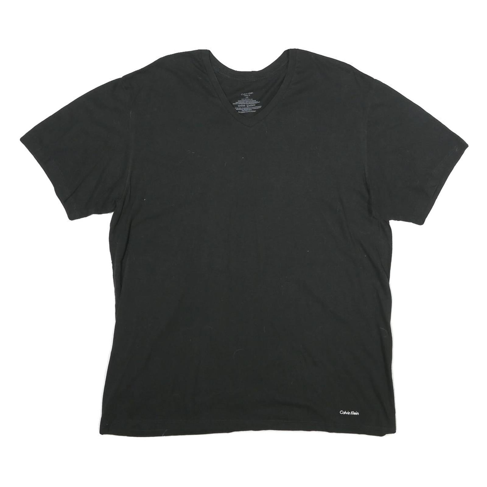 CALVIN KLEIN Mens Black V-Neck T-Shirt L Cotton Minimalist Short Sleeve Casual