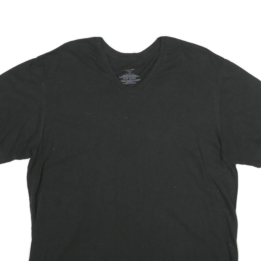 CALVIN KLEIN Mens Black V-Neck T-Shirt L Cotton Minimalist Short Sleeve Casual