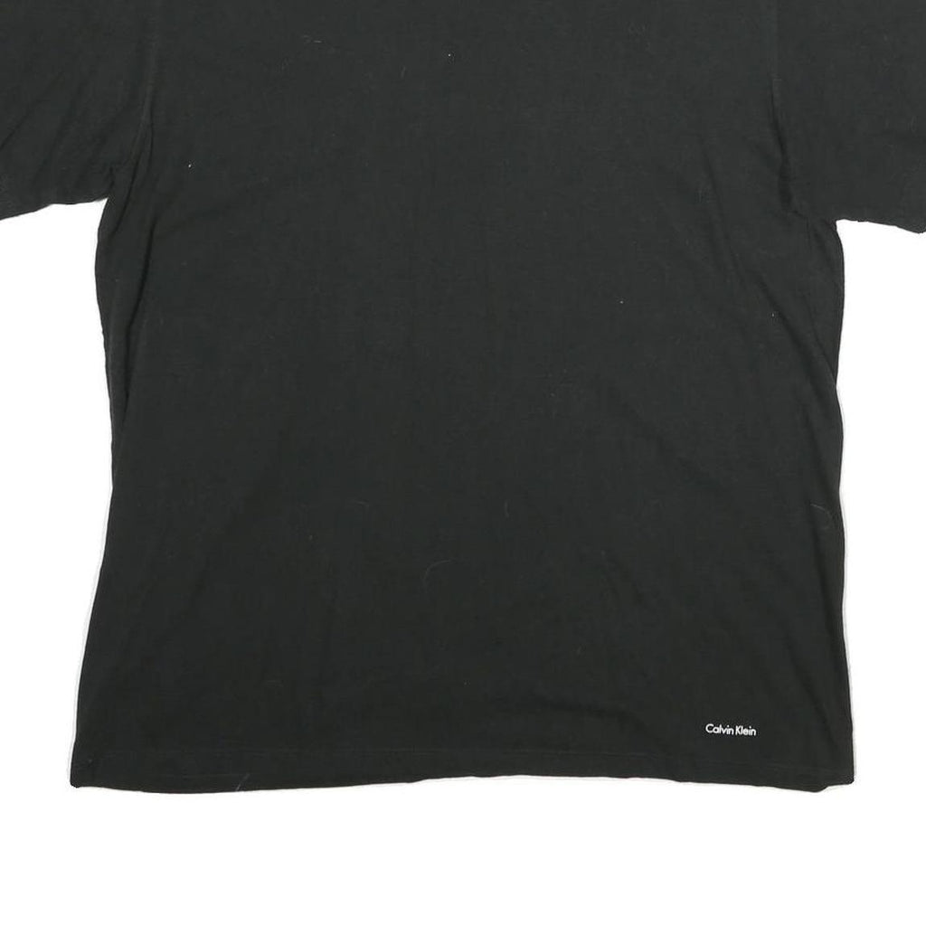 CALVIN KLEIN Mens Black V-Neck T-Shirt L Cotton Minimalist Short Sleeve Casual