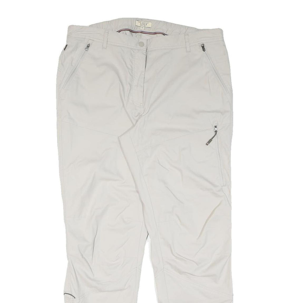 Beige Mens Regular Fit Straight Leg Trousers W34 L32 Polyester Blend Zip Closure