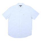 TOMMY HILFIGER Mens Light Blue Plain Short Sleeve Shirt M Cotton Blend Casual