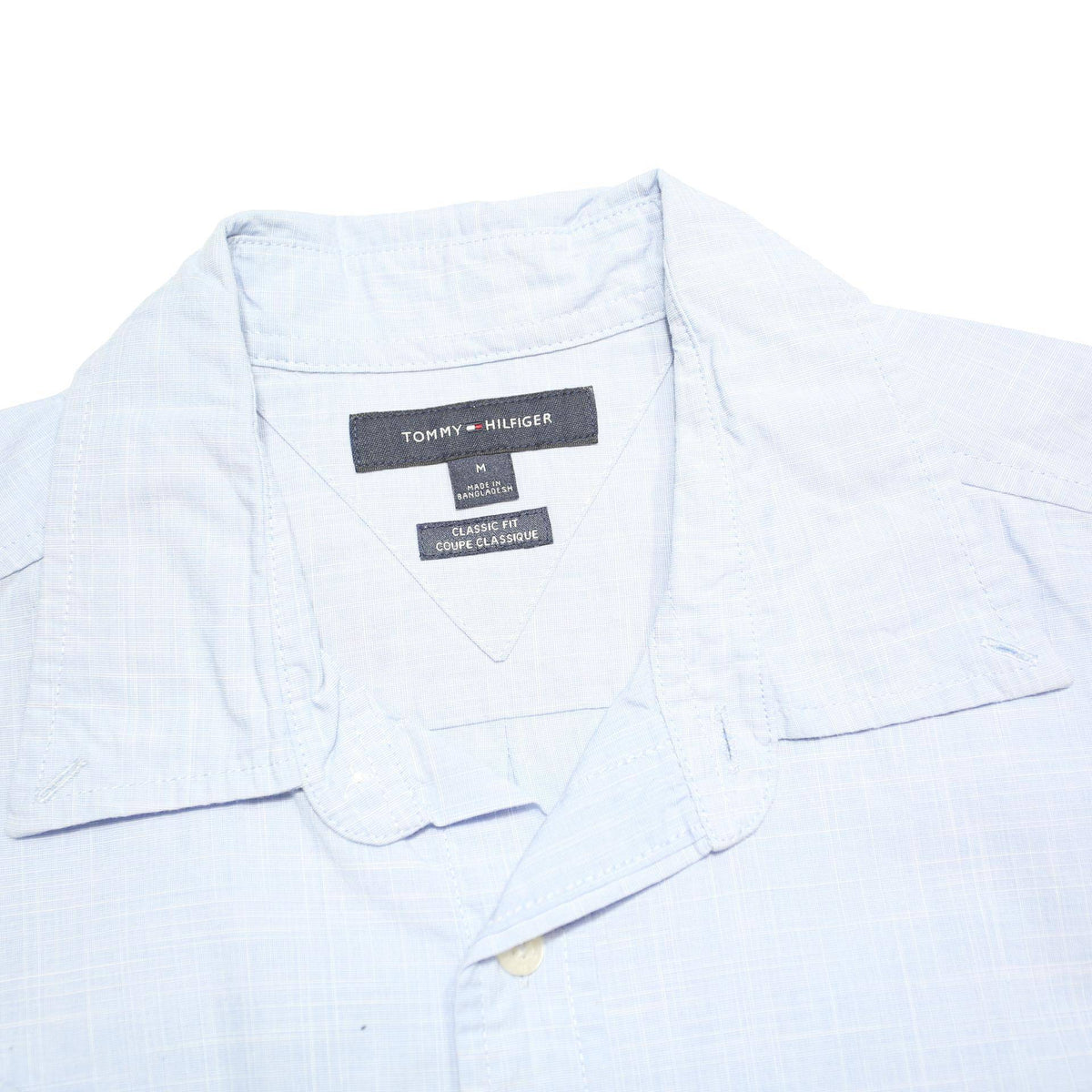 TOMMY HILFIGER Mens Light Blue Plain Short Sleeve Shirt M Cotton Blend Casual