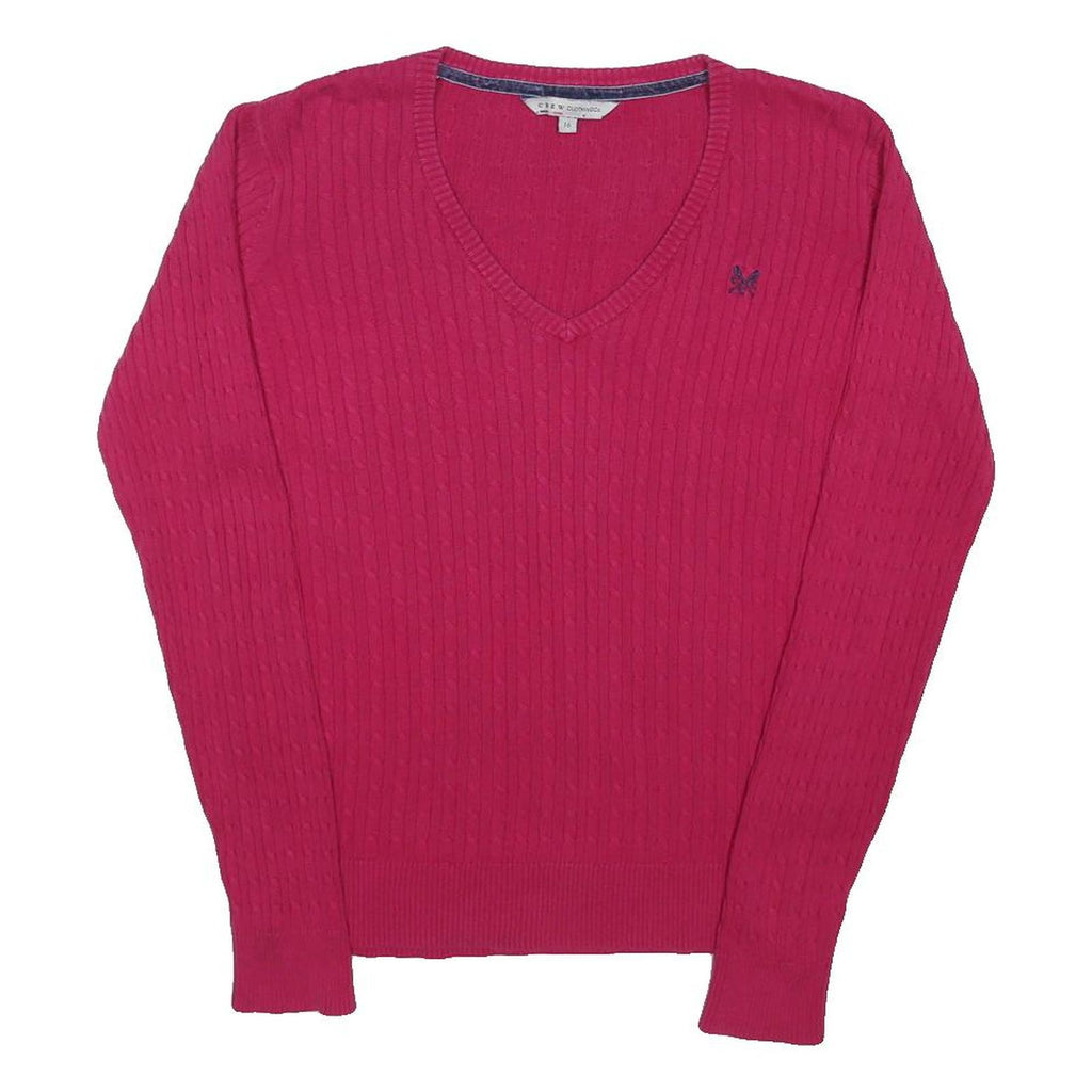 CREW CLOTHING Womens Pink Patterned Jumper V-Neck Cable Knit UK 16 Cotton Blend
