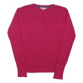CREW CLOTHING Womens Pink Patterned Jumper V-Neck Cable Knit UK 16 Cotton Blend
