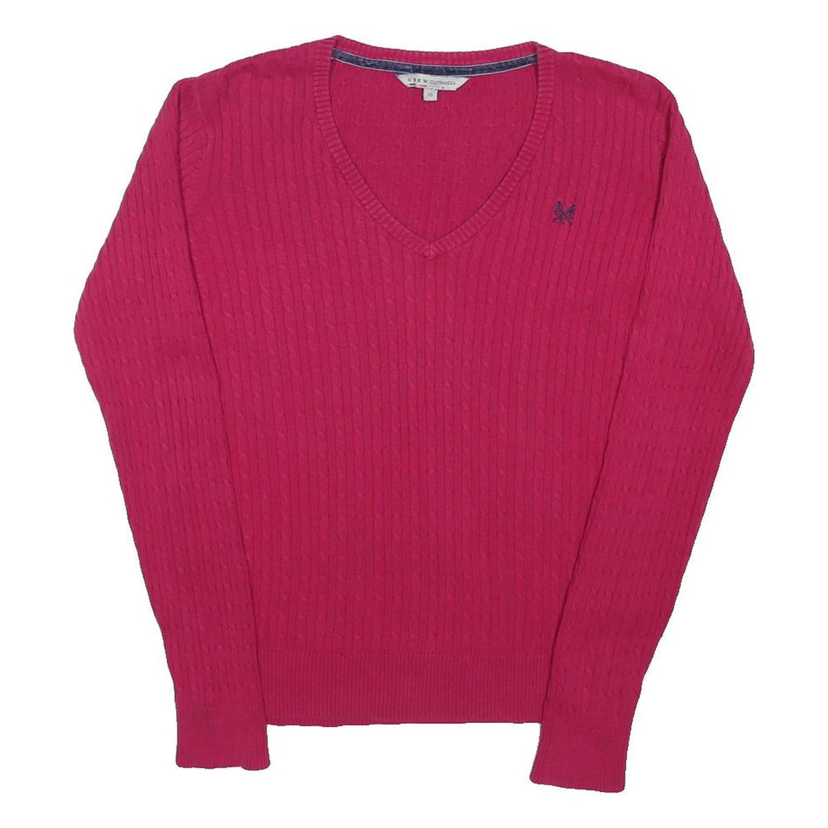 CREW CLOTHING Womens Pink Patterned Jumper V-Neck Cable Knit UK 16 Cotton Blend
