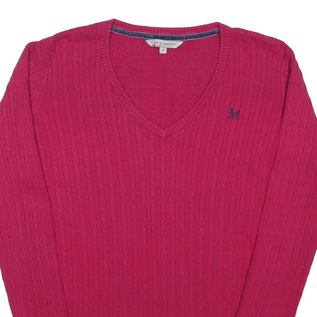CREW CLOTHING Womens Pink Patterned Jumper V-Neck Cable Knit UK 16 Cotton Blend
