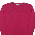 CREW CLOTHING Womens Pink Patterned Jumper V-Neck Cable Knit UK 16 Cotton Blend