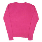 CREW CLOTHING Womens Pink Patterned Jumper V-Neck Cable Knit UK 16 Cotton Blend