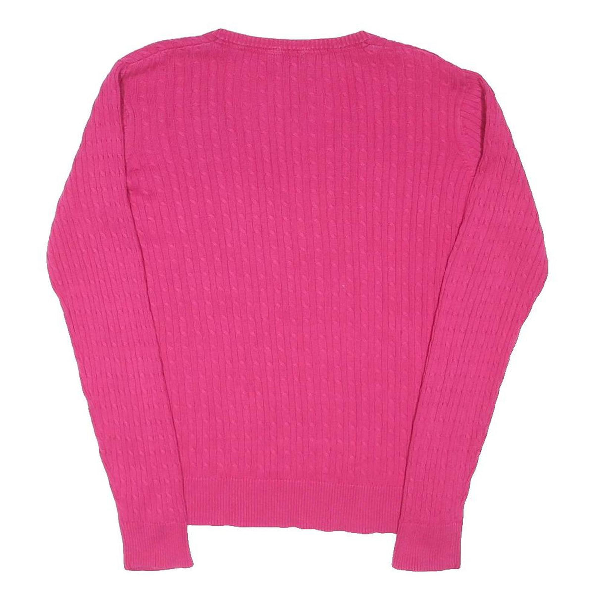 CREW CLOTHING Womens Pink Patterned Jumper V-Neck Cable Knit UK 16 Cotton Blend