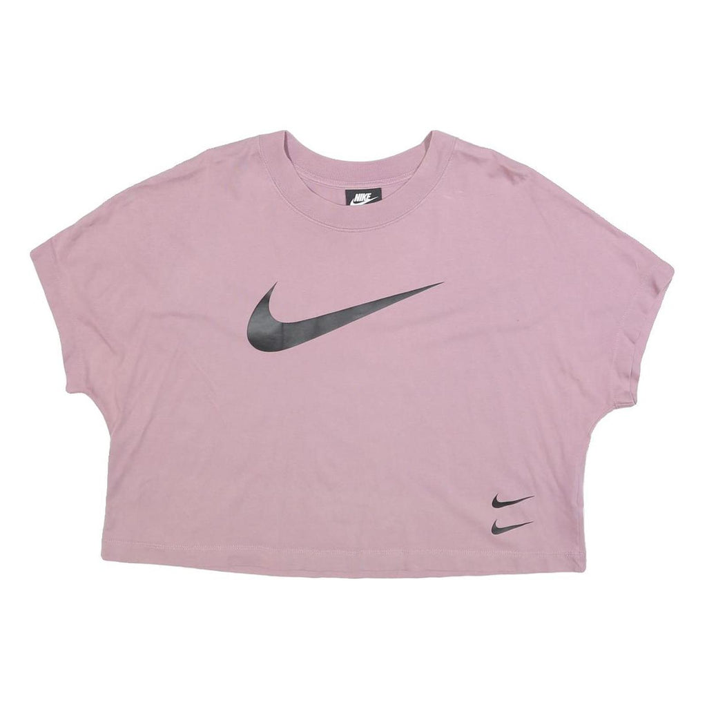NIKE Womens Pink Black Graphic Crop T-Shirt XL Short Sleeve Crew Neck