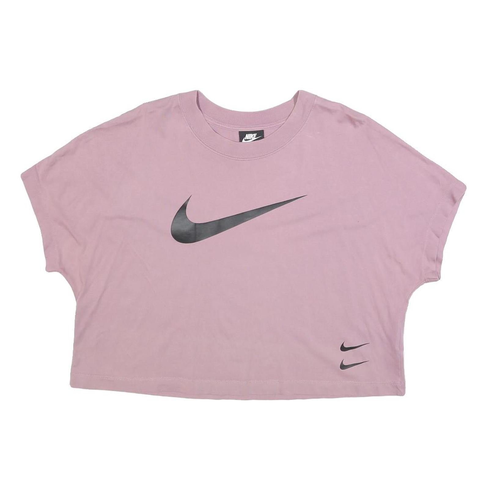 NIKE Womens Pink Black Graphic Crop T-Shirt XL Short Sleeve Crew Neck
