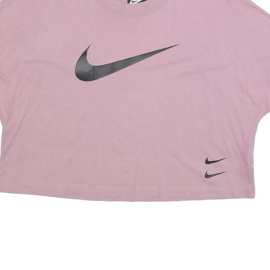 NIKE Womens Pink Black Graphic Crop T-Shirt XL Short Sleeve Crew Neck