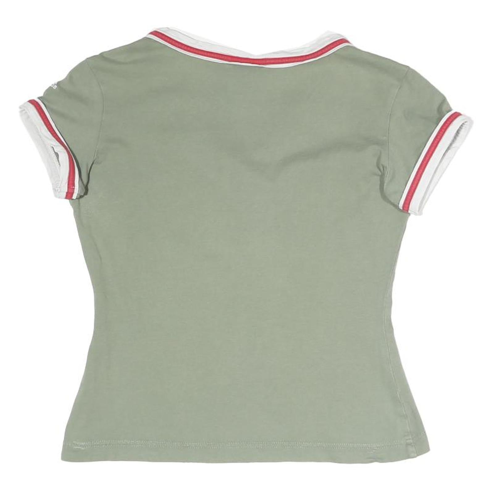 ADIDAS Womens Green & White Retro Graphic T-Shirt UK 10 Short Sleeve V-Neck