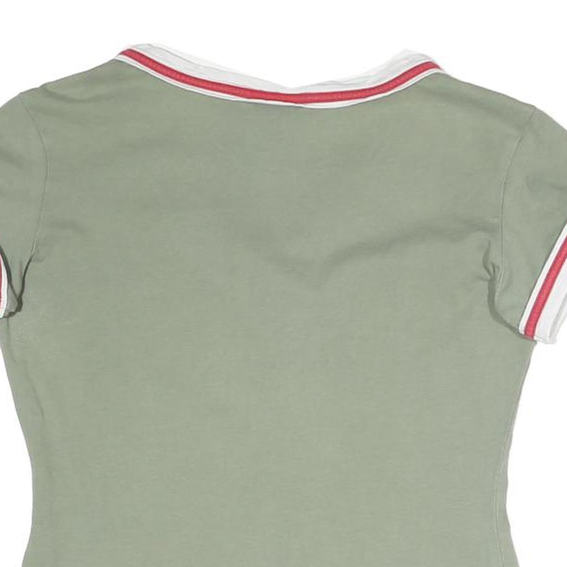 ADIDAS Womens Green & White Retro Graphic T-Shirt UK 10 Short Sleeve V-Neck