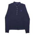POLO RALPH LAUREN Womens Navy Blue Long Sleeve Plain L Cotton Blend Polo Shirt