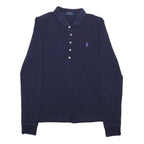 POLO RALPH LAUREN Womens Navy Blue Long Sleeve Plain L Cotton Blend Polo Shirt