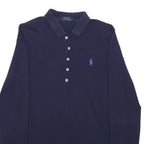 POLO RALPH LAUREN Womens Navy Blue Long Sleeve Plain L Cotton Blend Polo Shirt