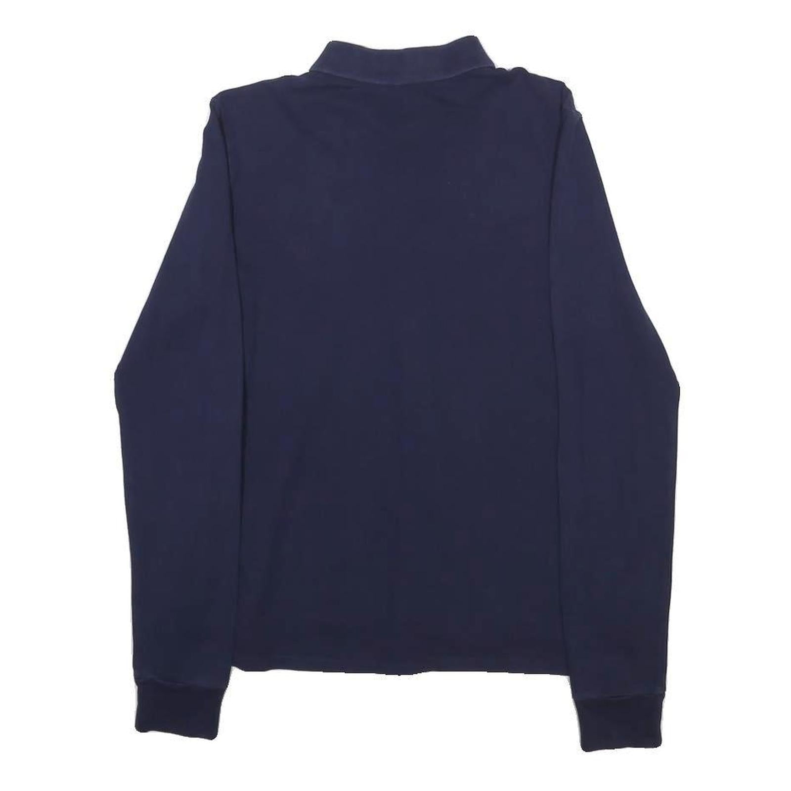 POLO RALPH LAUREN Womens Navy Blue Long Sleeve Plain L Cotton Blend Polo Shirt