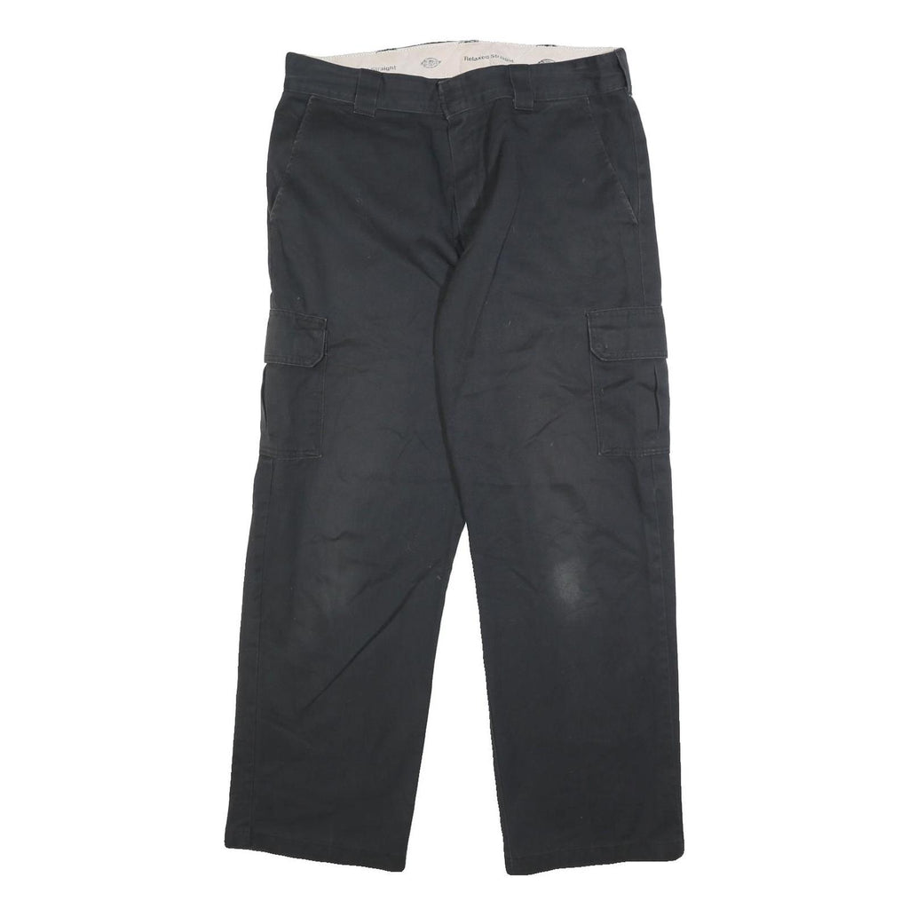 DICKIES Mens Cotton Blend Black Relaxed Straight Trousers W35 L32 Casual