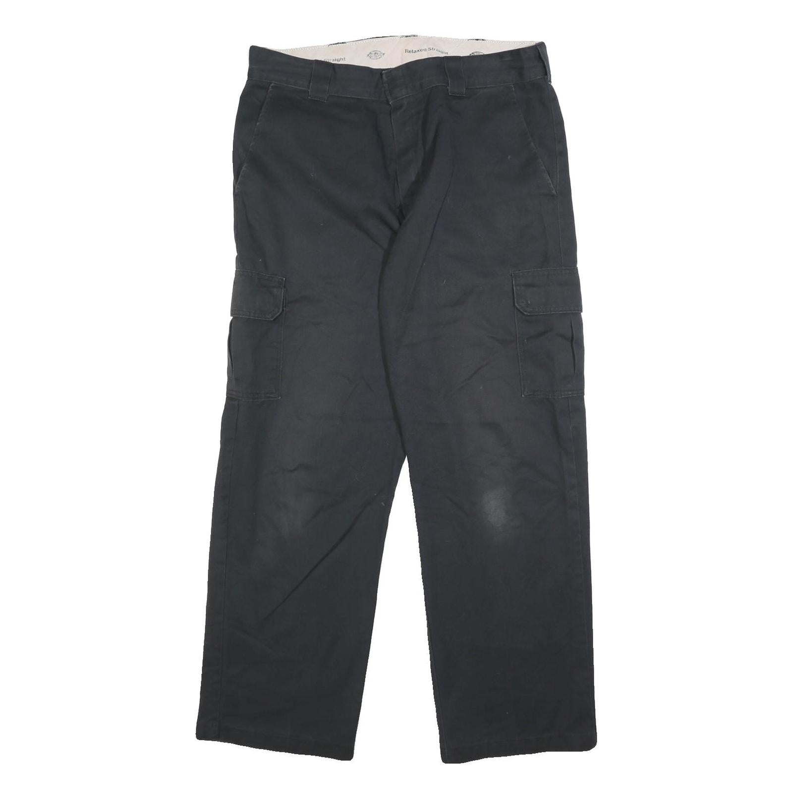 DICKIES Mens Cotton Blend Black Relaxed Straight Trousers W35 L32 Casual