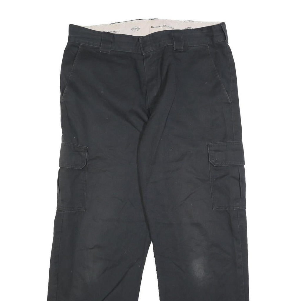 DICKIES Mens Cotton Blend Black Relaxed Straight Trousers W35 L32 Casual