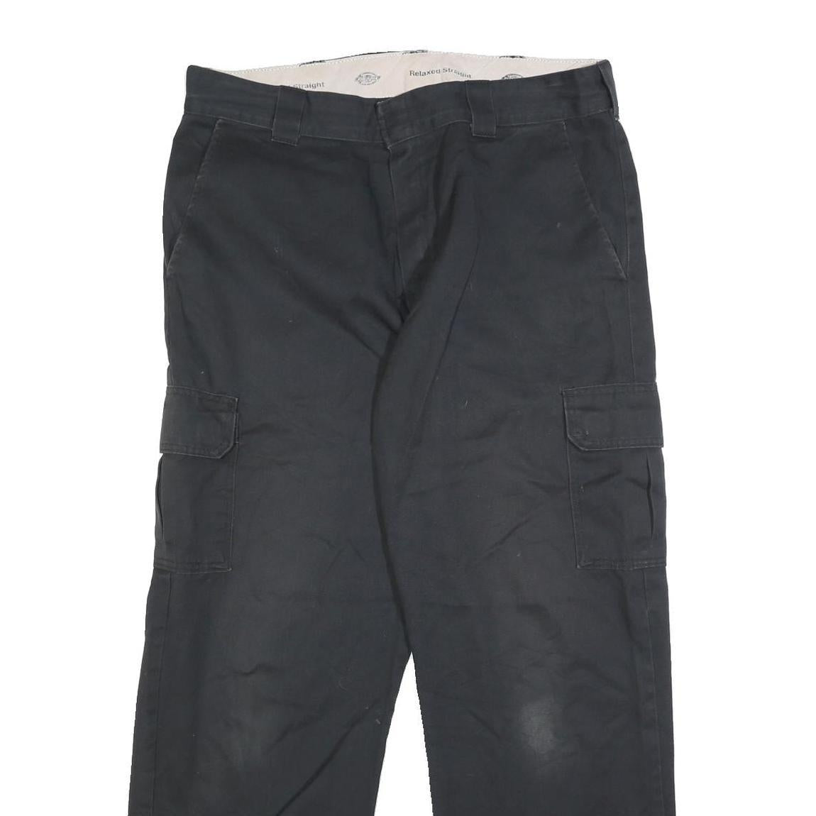 DICKIES Mens Cotton Blend Black Relaxed Straight Trousers W35 L32 Casual