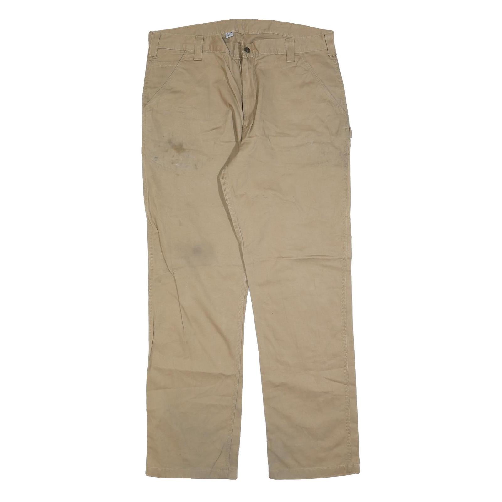 CARHARTT Mens Cotton Blend Beige Relaxed Straight Trousers W38 L34 Workwear