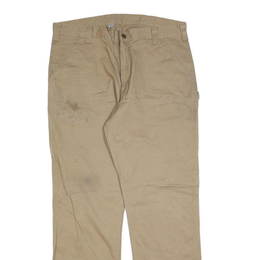 CARHARTT Mens Cotton Blend Beige Relaxed Straight Trousers W38 L34 Workwear