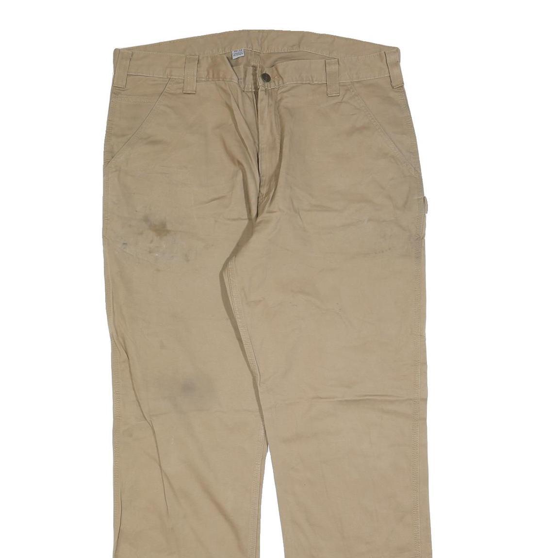 CARHARTT Mens Cotton Blend Beige Relaxed Straight Trousers W38 L34 Workwear