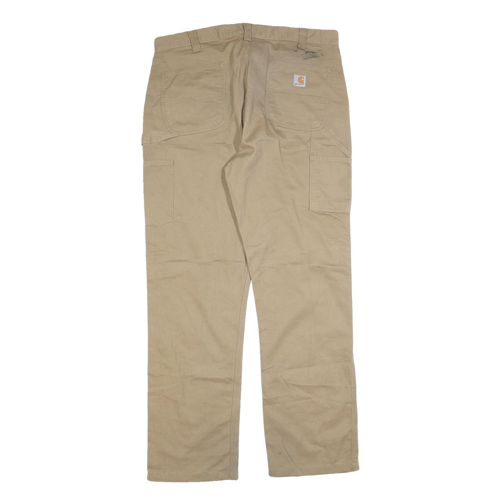 CARHARTT Mens Cotton Blend Beige Relaxed Straight Trousers W38 L34 Workwear