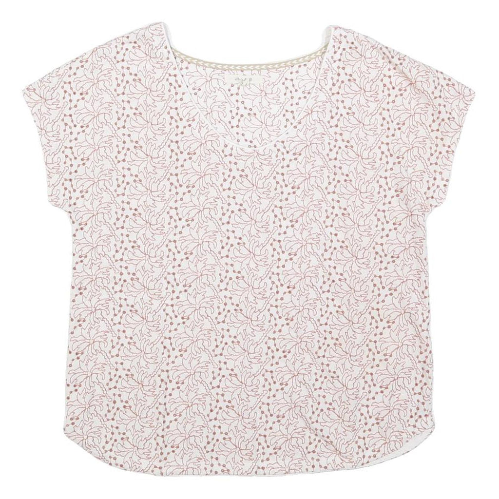 WHITE STUFF Womens Cream Printed Short Sleeve Round Neck Top UK 10 Cotton Blend