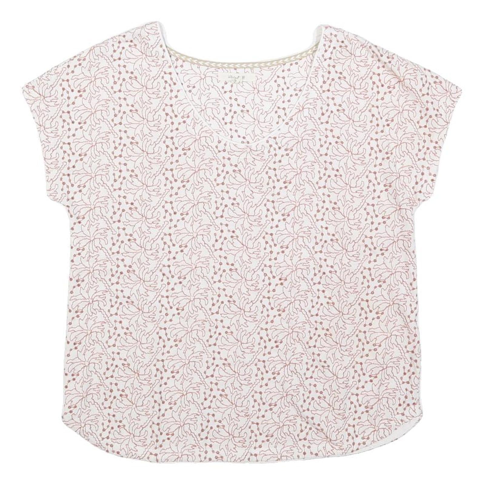 WHITE STUFF Womens Cream Printed Short Sleeve Round Neck Top UK 10 Cotton Blend